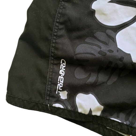 NWT Tribord Black & White Floral Hawaiian Print Board Shorts Surfing Size 24/25 - Picture 13 of 16